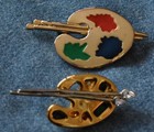 Lot Of 2 Artist Palette Brush Pin Brooch Gold Tone Enamel Rhinestone Art Museum