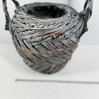 Ornate Japanese Ikebana Basket Bamboo Hand Woven Gray Wash Rope Handle