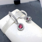 New 100  Authentic 925 Sterling Silver Red Round Sparkling Hoop Earrings
