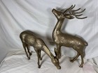 Vintage Large Solid Brass Deer Pair 22    Mcm Made In Korea Reindeer Holiday Decor
