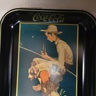 Coca-cola Metal Serving Tray 1935 Repro Black Multicolor Boy Fishing Art