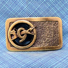 Union Carbide Battery Promo Nine Volt Cat Logo Dress Belt Buckle Vtg 80s  taz566