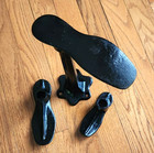 Antique Cast Iron Unbranded Cobbler Shoe Last Stand 13-1 4 h And 3 Shoes