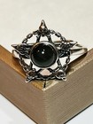 925 Sterling Silver Natural Green Rutile Quartz Pentagram Skull Ghost Witch Ring