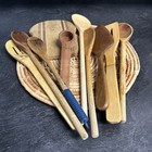 Lot 10 Antique Vintage Kitchen Utensil Farmhouse Primitive Wood Spoons Board