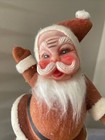 Vintage Dancing Santa Claus 1960 s Flocked Christmas Decoration Kitsch Blue Eyes