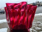Beautiful Ruffled Edge Cranberry Glass Lamp Shade Large Size