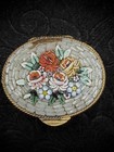 Vintage Italian Micro Mosaic Pill Box Miniature Oval Brass Floral Souvenir Italy
