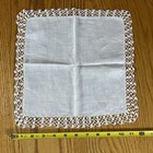 Vintage Linen Wedding Handkerchief With Hand Stitched Lace Border Mid Century