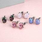 925 Sterling Silver Post Oval Cz Opal Stud Earrings 5x7mm Women Girl Pe22