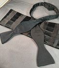 Vintage Perry Ellis Black Silk Bowtie   Cummerbund Set