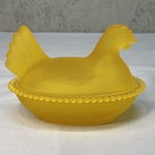 Small Yellow Satin Glass Hen On Nest