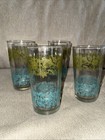 Set Of 4 Vintage Federal Glass 5    Tall Juice Water Glasses Turquoise And Green