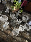 Various Glass Candle Holders - Includes Pillar And Taper Candles