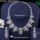 Silver Plated Cz Yellow Square Tassel Drop Necklace Earrings Set Wedding Jewelry