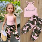 2pcs Toddler Baby Girls Summer Clothes Sleeveless Tops Camouflage Pants Outfits