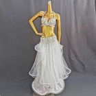 Women Sequins Beaded Belly Dance Costume Carnival Outfit Bra Belt Skirt White