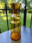 Vintage Mcm Scandinavian   Modern Hand Blown Amber Glass Bottle Vase 12   