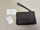 New Coach F58035 Corner Zip Wristlet In Signature Canvas Black Brown