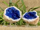 Blue Geode Pair Crystal Quartz Gemstone Specimen Dyed Morocco Geode Crystal