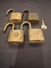 Lot Of 4 Vintage Yale Brass Padlocks W key Hardened Shackle Usa Lock