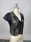 Antique Vintage 1930s Black Net Sequin Top Zip Up Short Sleeve As Is