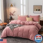 Janlive Washed Cotton Duvet Cover Oueen Ultra Soft 100  Cotton Solid Color Ro