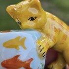 Cat And Fish Bowl Trinket Box With Clamshell Closure And Mini Fish Figure