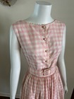 1960s Patty Woodard 2pc Pink Gingham Patio Dress Top   Skirt Crochet Buttons Vtg