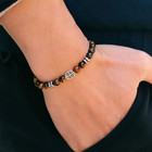 Men   s Cross Beaded Bracelet Lava Turquoise Tiger Eye Viking Style