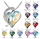 Women Birthstone Heart Silver Necklace Love Crystal Pendant Lady Fashion Gift