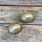 Vintage Ab Rhinestone Faux Pearl Shoe Clips In Gold Tone Metal 