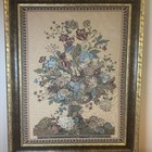 Framed Textile Wall Floral Fabric Tapestry Panel 30x38 Vintage Gold Frame Large