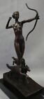 Art Nouveau Style Statue Sculpture Dog Diane Huntress Naked Art Deco Style Bronz