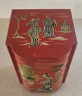 Baret Ware Tin Chinoserie Red Hinged Lidded Slanted Lid Tea Caddy Vtg England