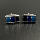 Blue Black Rectangular Cufflinks For Men Birthday Gift In Box