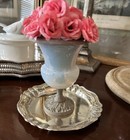Antique French White Opaline Glass Bronze Vase