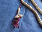 Tibetan Buddhist Mala Prayer Necklace  108 White Yak Bone Beads  Burgundy Cord