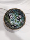 Vintage Chinese Cloisonne Panda Bowl Bamboo Enamel Brass Inset Base Seal Mark 6 