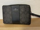 Nwt Coach Cw854 Corner Zip Wristlet Signature Canvas leather Strap Charcoal Blk