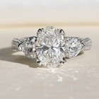 3 98 Tcw Oval Cut Moissanite Three Stone Engagement Ring 14k White Gold Plated
