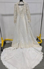 Vintage Mary s White Long Sleeve Wedding Dress Ball Gown Pearls Sequins Sz 10
