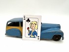 Vintage Pressed Steel Woody Station Wagon Toy Blue Yellow Tailgate