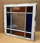 Large Antique Wood 9 Lite 29 sq   Stained Textured Glass Window Sash Old 736-26b
