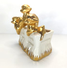 Haeger Leaping Lambs Planter  3505 White   Gold 6 75 h X 6 5 w Used Vintage