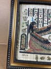 Vintage Egyptian Papyrus Art Framed Wall Hanging Hieroglyphics Egypt Decor 