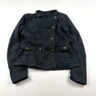 Vintage Military Jacket Women Black Cotton Double Breasted Peacoat Steampunk S