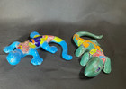Two Talavera Gecko Lizard Sculptures Mexican Pottery Folk Art Wall Art Length 6 