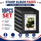 10 Stamp Stock Sheets 1 Strip Black Double Sided 9-hole Binder Pages For Albums
