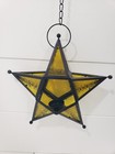 Vtg Moravian Star Hanging Tealight Lamp Lantern Candle Holder Metal Amber Glass